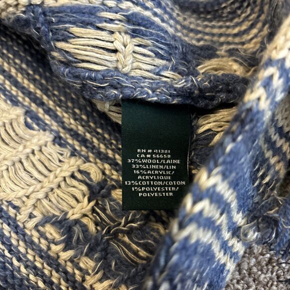 Polo Ralph Lauren Aztec Wool Linen blend Fringe Shrug Cardigan Sweater PL- NWT - Picture 4 of 9